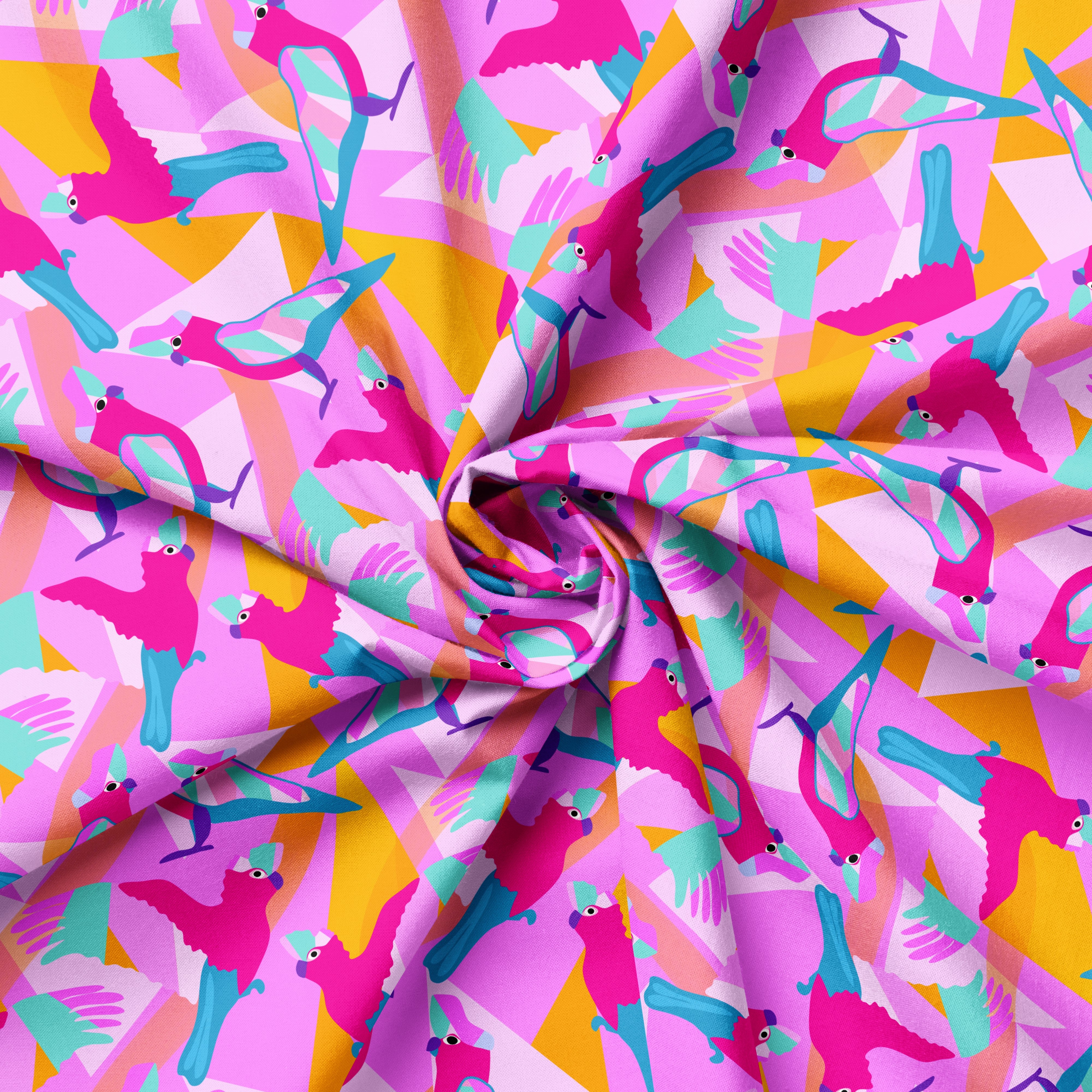 Geo Galahs Pink | Fabric by the Metre