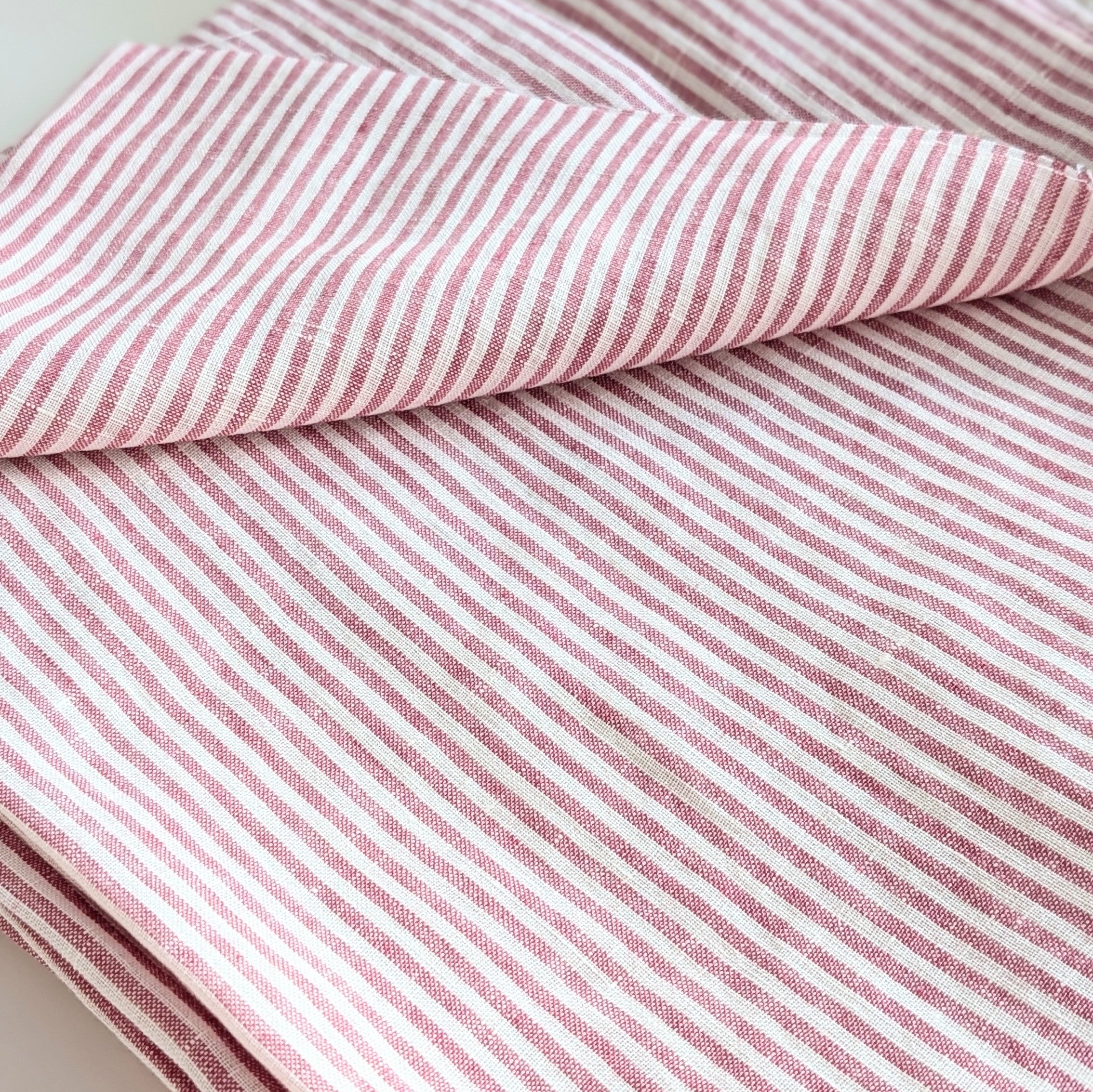 Farmhouse Red Stripe 100% Linen | Washed European Flax | Fabric By The Metre