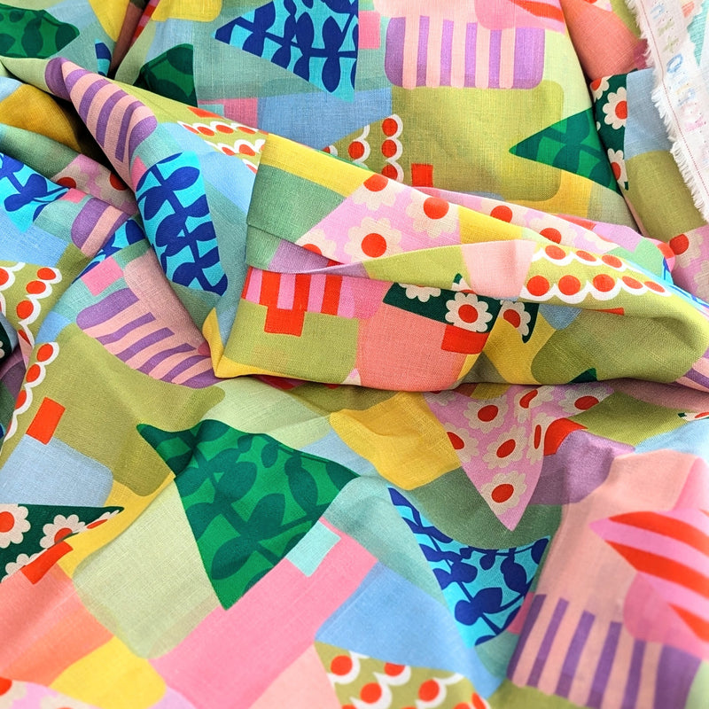 Patchwork Pine Trees | Linen Cotton | Ready-To-Ship